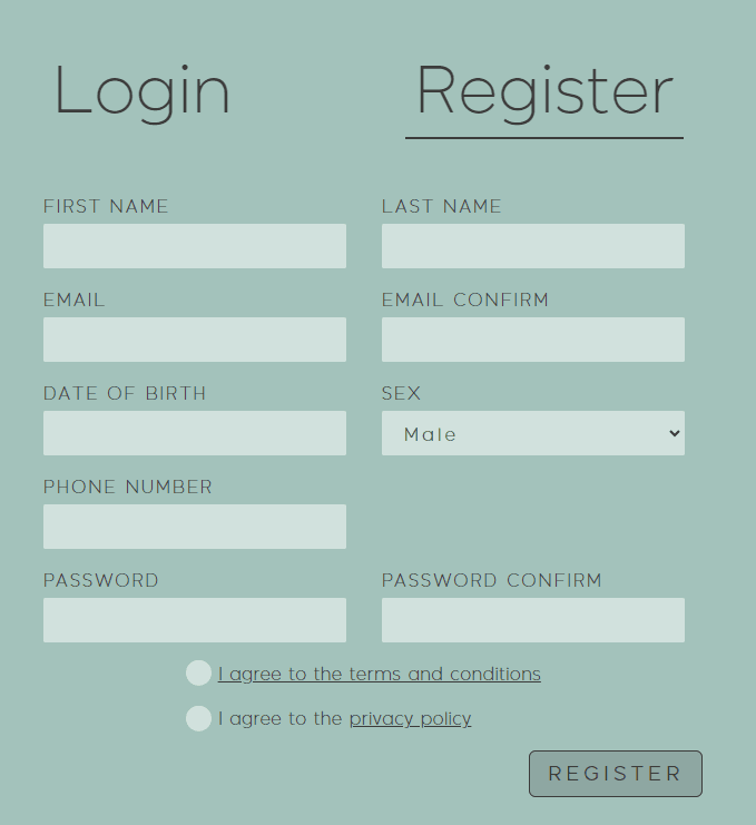 SureScreen Health Portal Register Screen